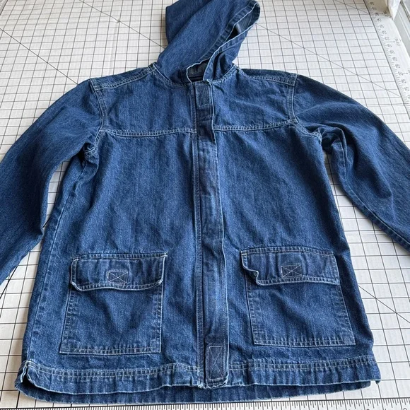 Vintage BLASSPORT Denim Hooded Jacket | 1990s Zip-Front Utility Jean Jacket - Picture 5 of 11